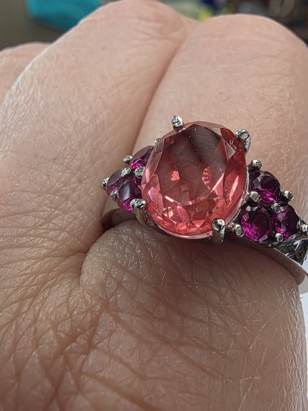 Pink Gem Statement Ring with Fuchsia Accents